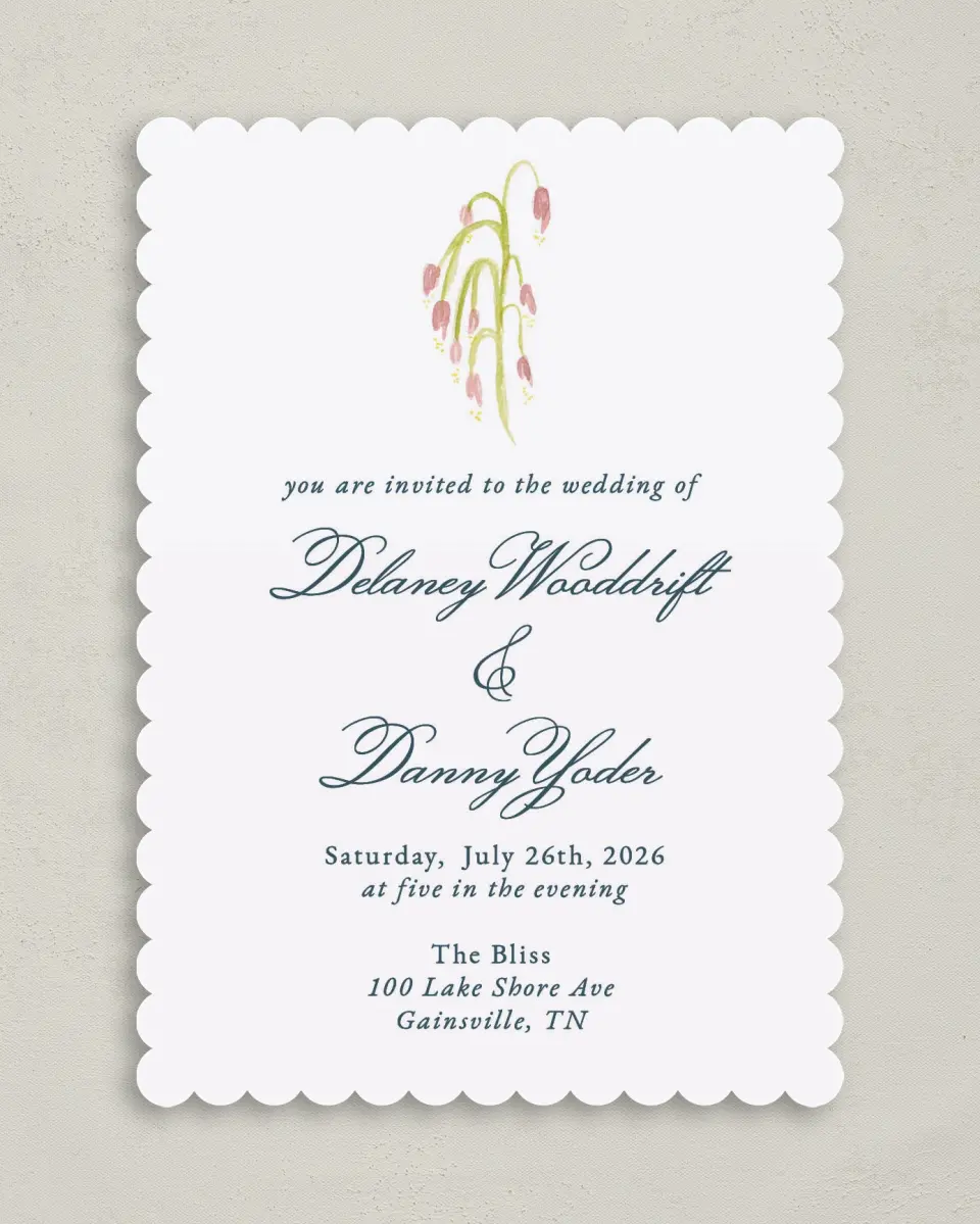 This is a 5" x 7" Classic Wedding Invitation called Garden of Vows printed in full color on Premium Smooth paper