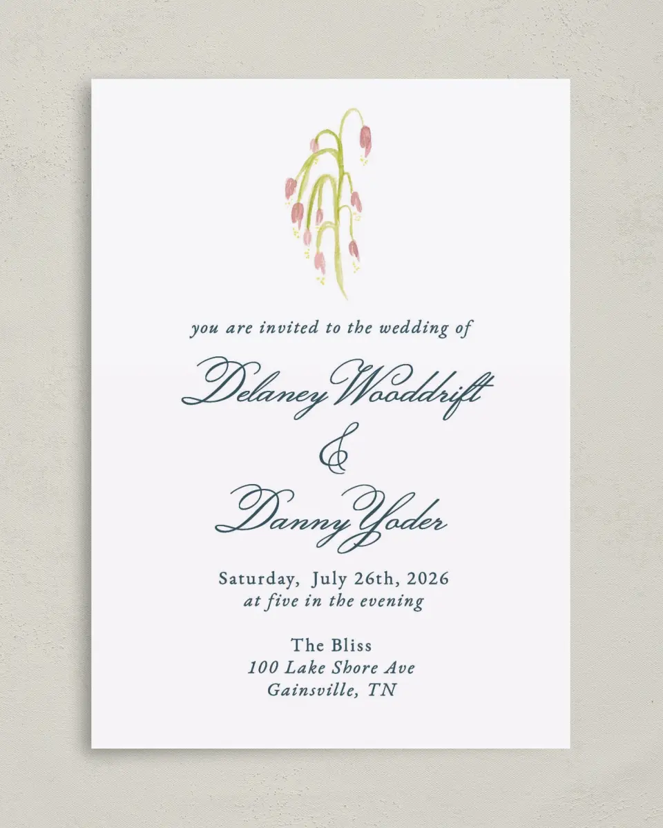 This is a 5" x 7" Classic Wedding Invitation called Garden of Vows printed in full color on Premium Smooth paper
