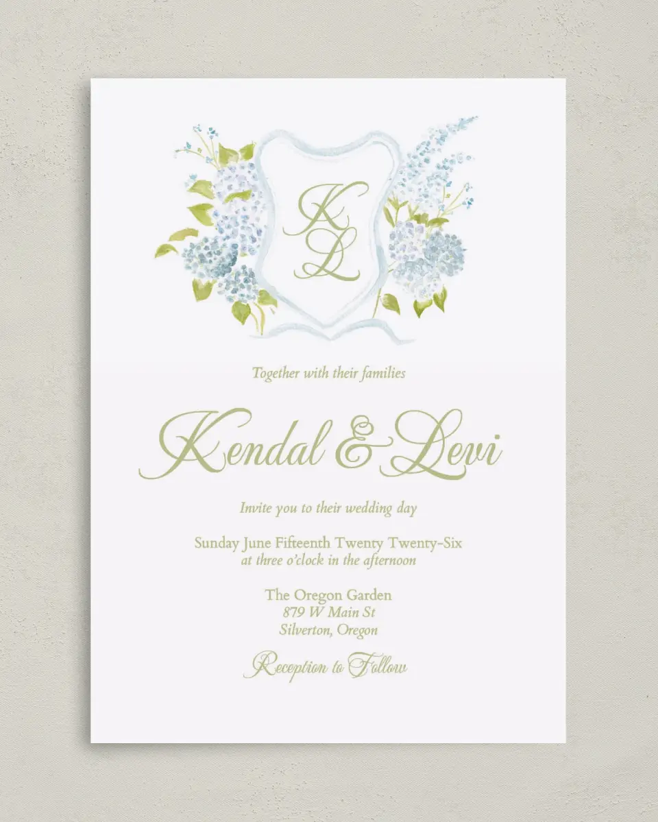 This is a 5" x 7" Classic Wedding Invitation called Southern Belle printed in full color on Premium Smooth paper