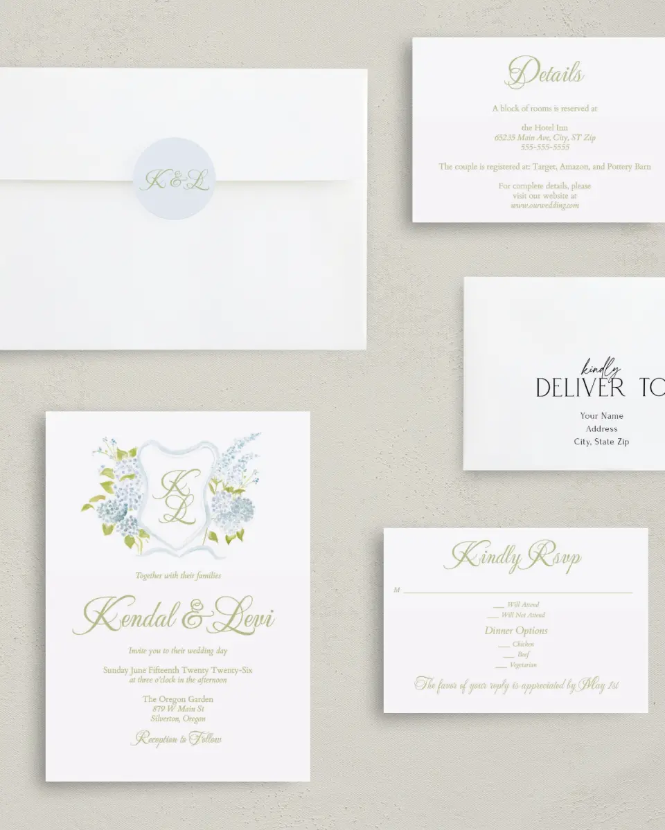 This is a 5" x 7" Classic Wedding Invitation called Southern Belle printed in full color on Premium Smooth paper