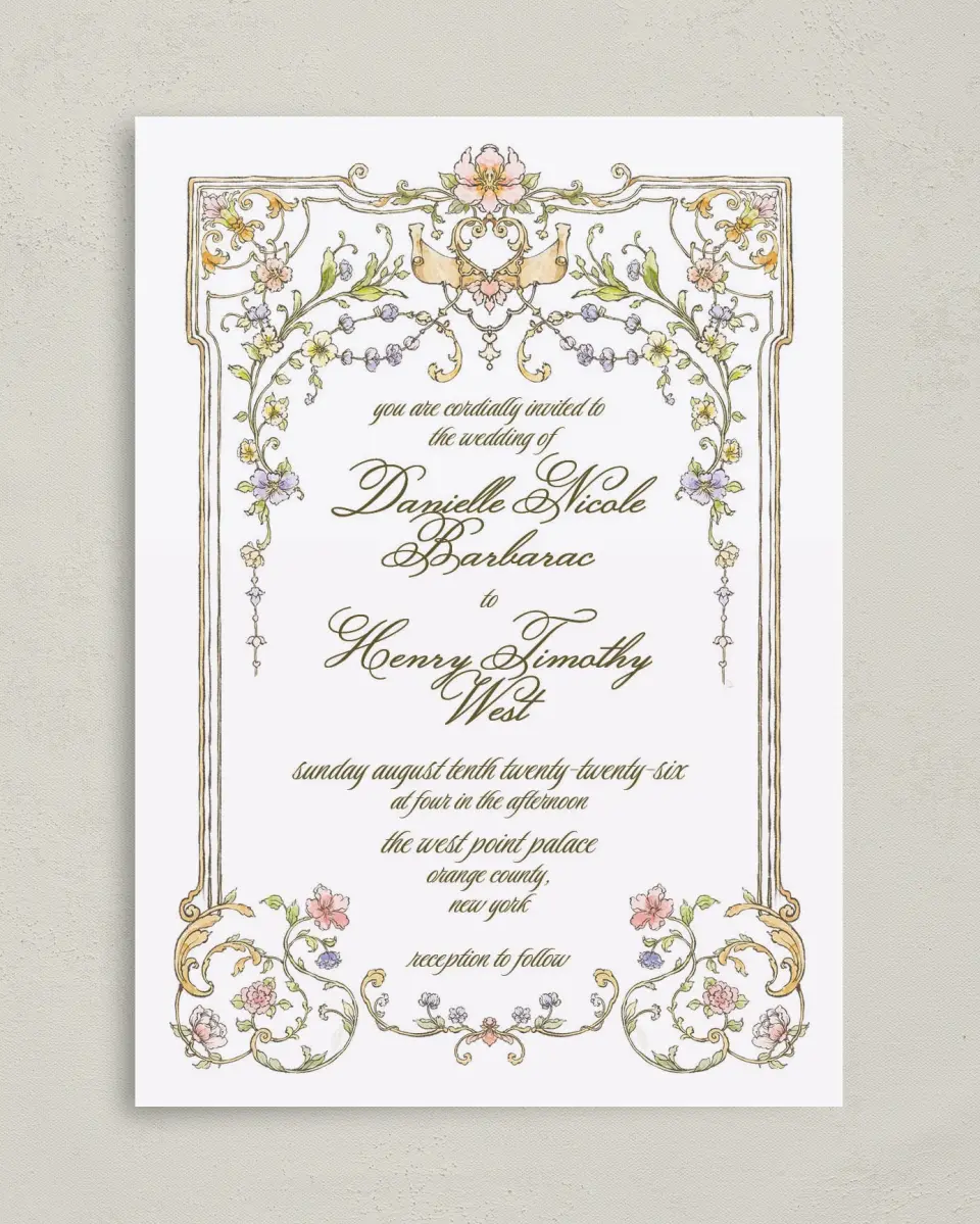 This is a 5" x 7" Classic Wedding Invitation called Ever After printed in full color on Premium Smooth paper
