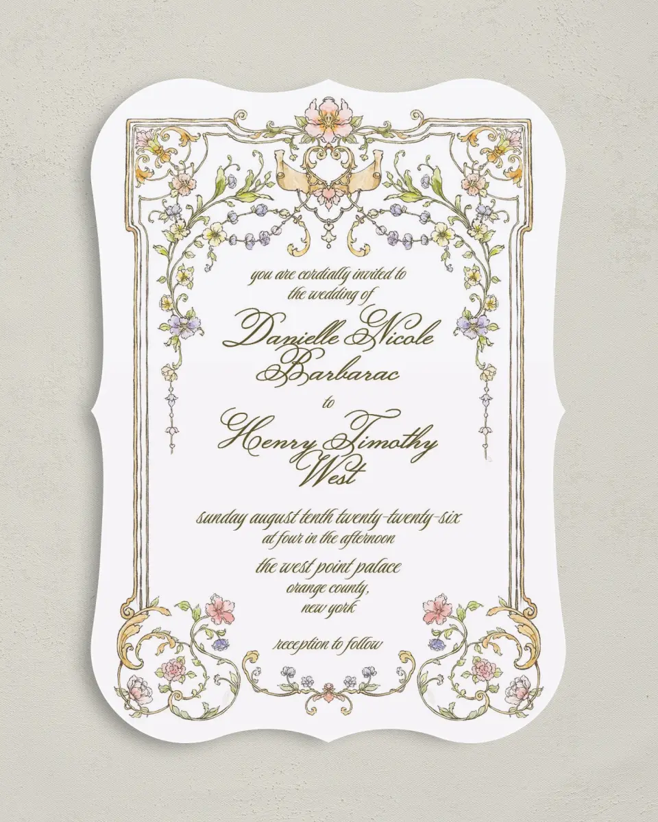 This is a 5" x 7" Bracket Wedding Invitation called Ever After printed in full color on Premium Smooth paper
