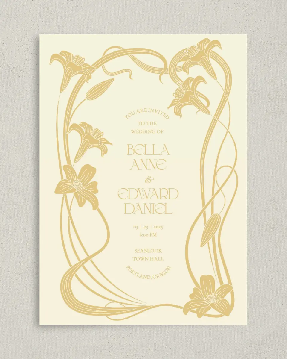 This is a 5" x 7" Classic Wedding Invitation called Water Lily printed in full color on Premium Smooth paper