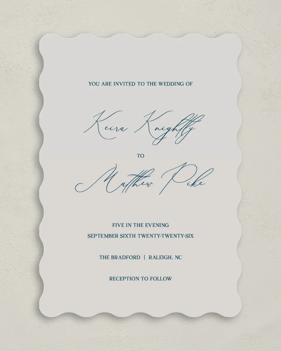 This is a 5" x 7" Wavy Wedding Invitation called Bridge To Love printed in full color on Premium Smooth paper