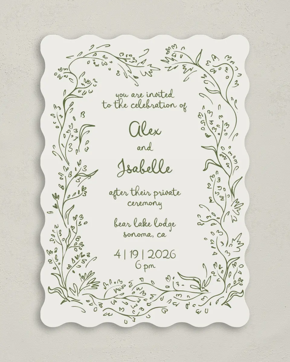 This is a 5" x 7" Reception-Only - CP called Sweet Woodland printed in full color on Premium Smooth paper