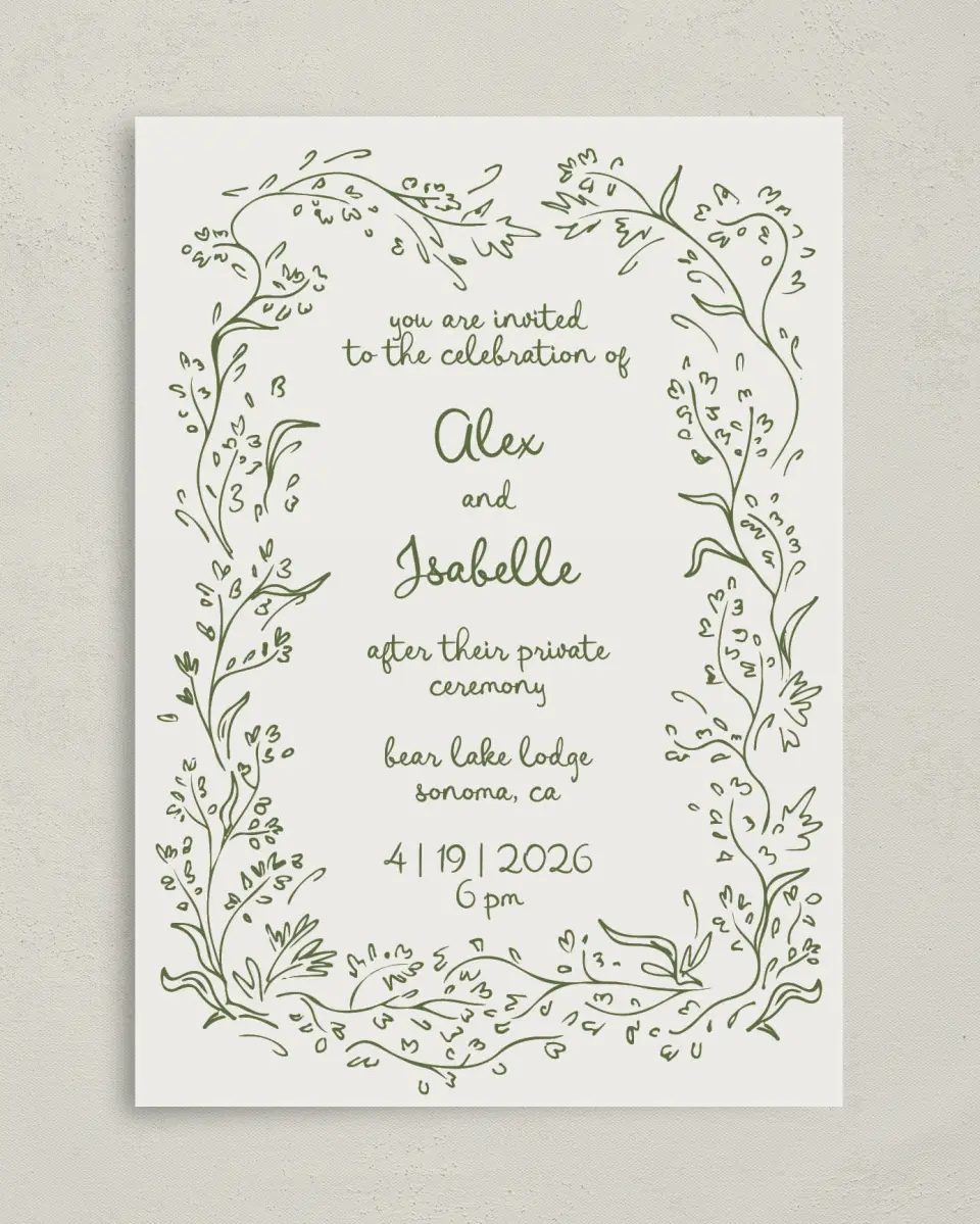 This is a 5" x 7" Reception-Only - CP called Sweet Woodland printed in full color on Premium Smooth paper