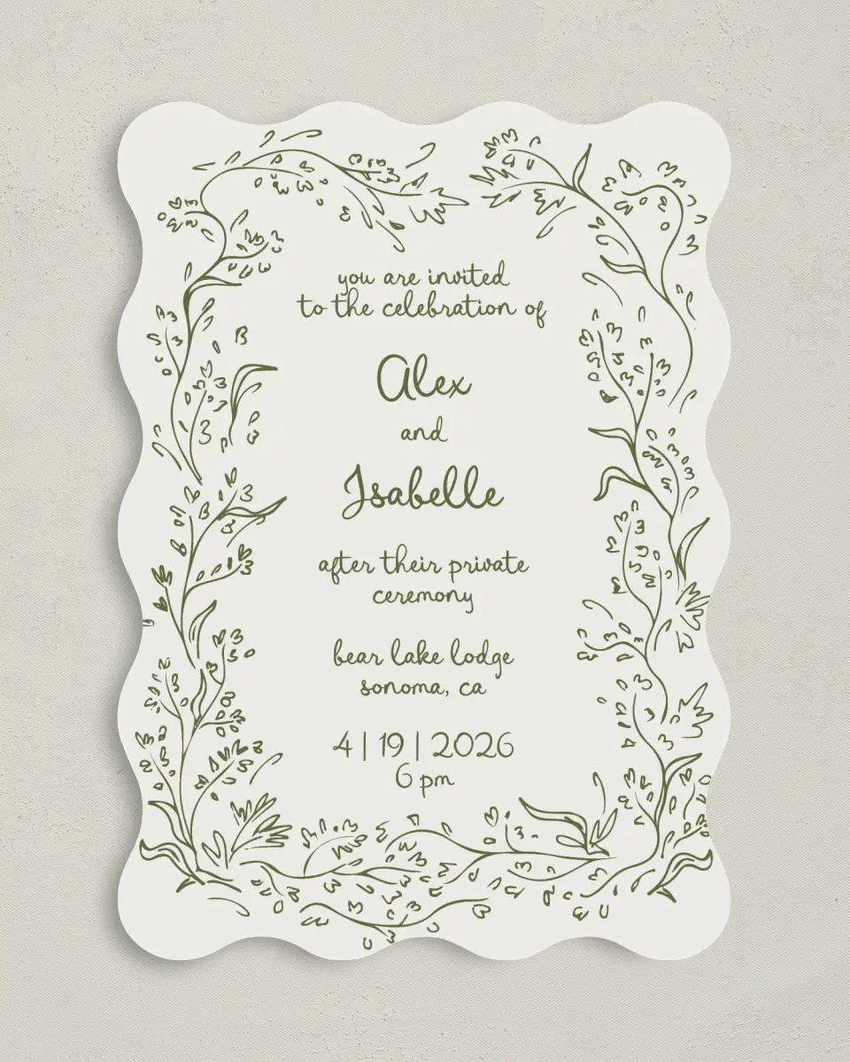 This is a 5" x 7" Reception-Only - CP called Sweet Woodland printed in full color on Premium Smooth paper