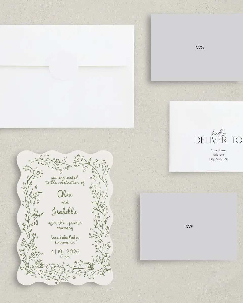 This is a 5" x 7" Reception-Only - CP called Sweet Woodland printed in full color on Premium Smooth paper