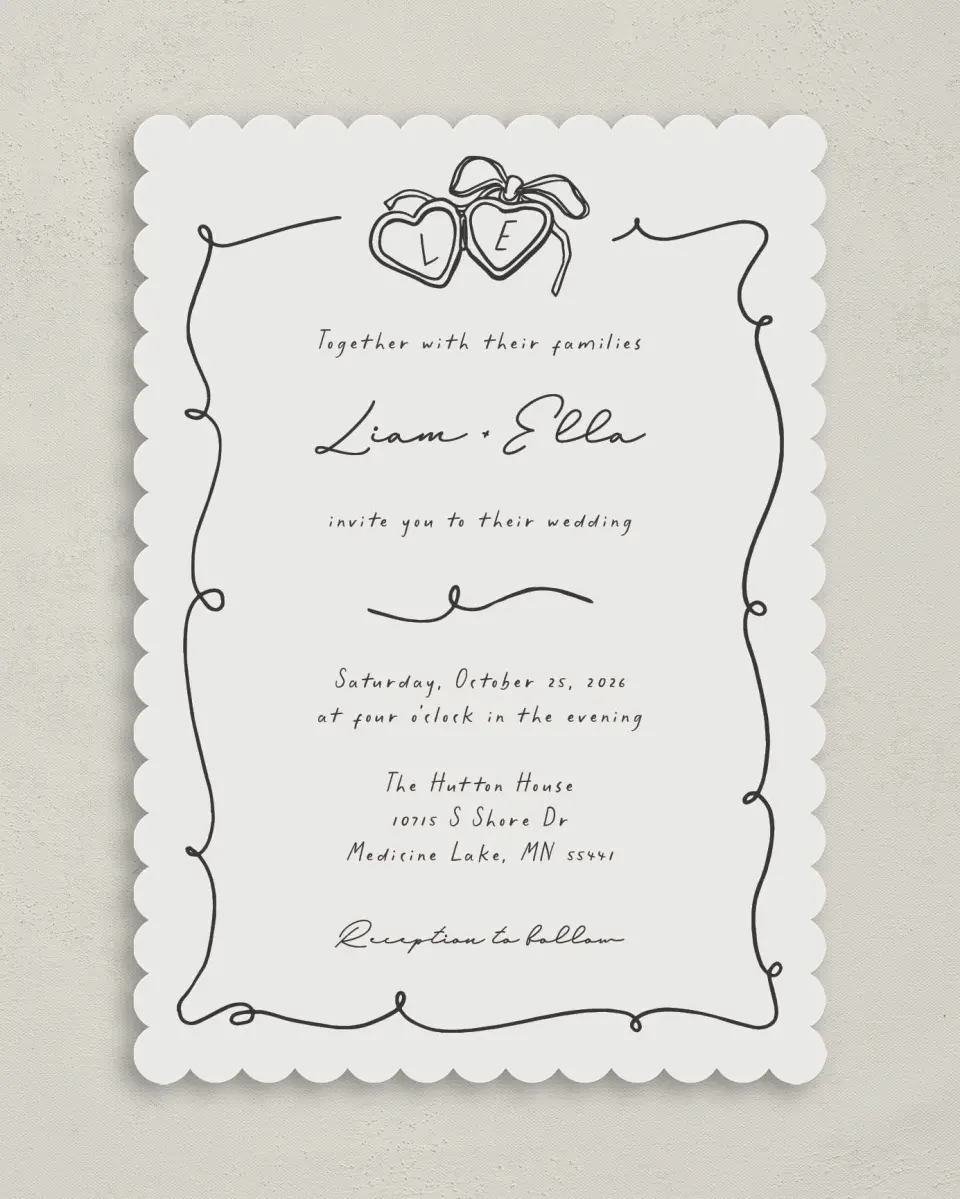 This is a 5" x 7" Classic Wedding Invitation called Locket of Love printed in full color on Premium Smooth paper