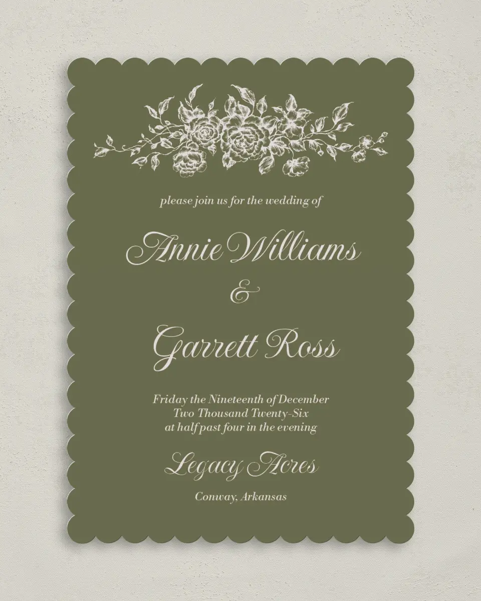 This is a 5" x 7" Classic Wedding Invitation called Meadow of Merriment printed in full color on Premium Smooth paper