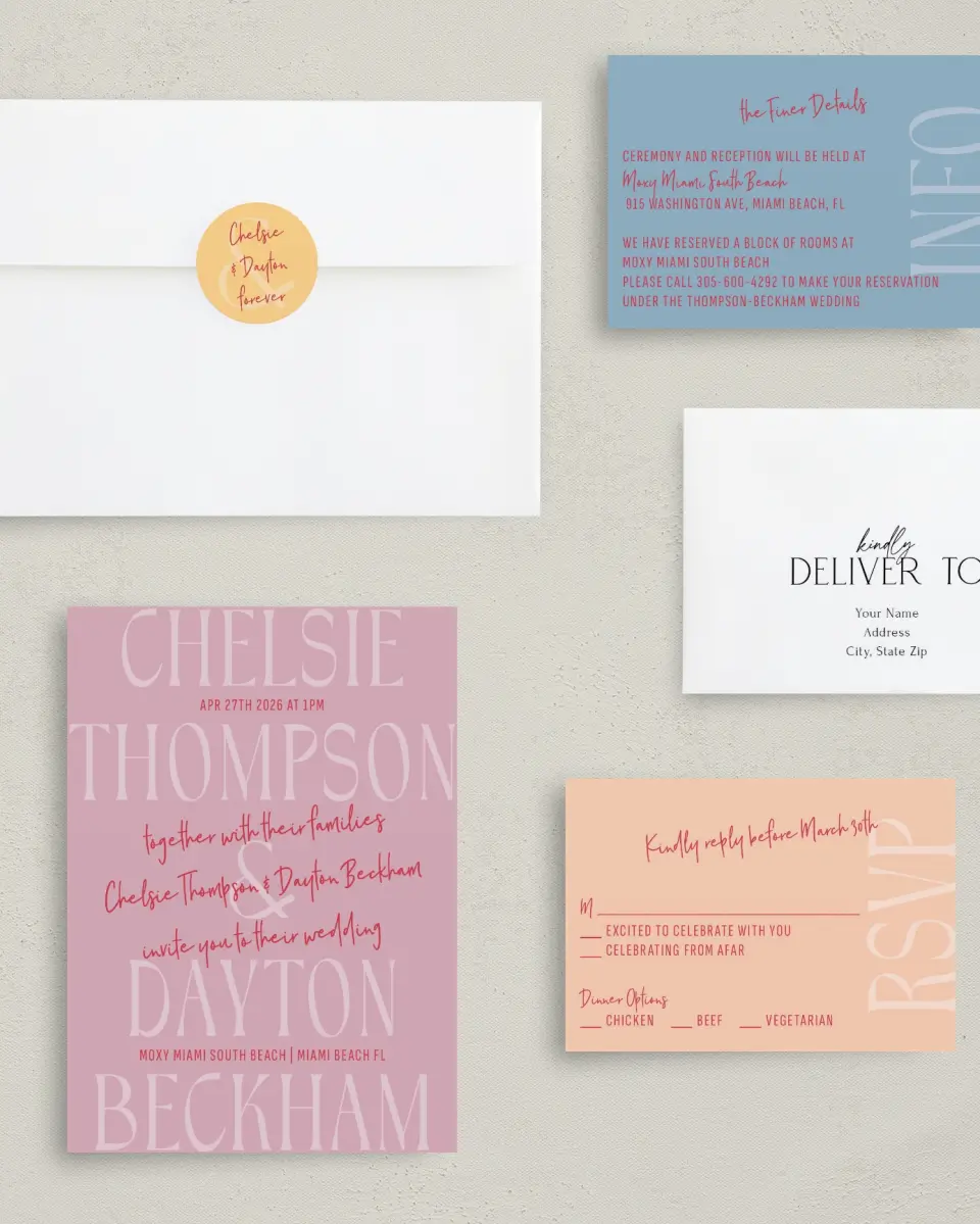 This is a 5" x 7" Classic Wedding Invitation called Lovey-Dovey printed in full color on Premium Smooth paper