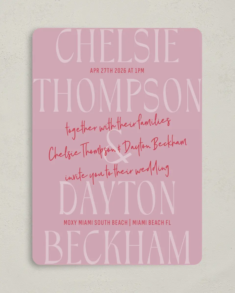 This is a 5" x 7" Rounded Wedding Invitation called Lovey-Dovey printed in full color on Premium Smooth paper