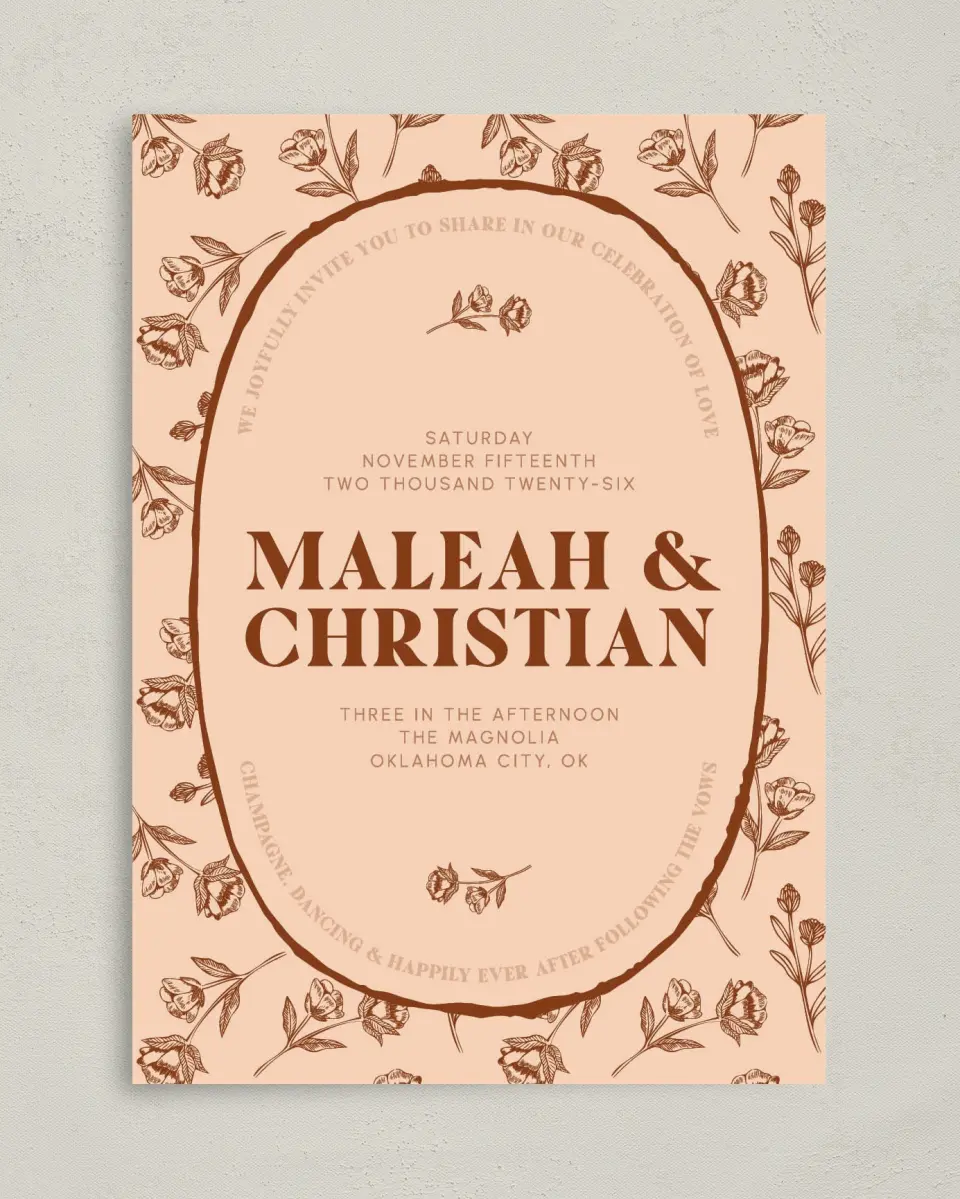 This is a 5" x 7" Classic Wedding Invitation called Agrestal printed in full color on Premium Smooth paper