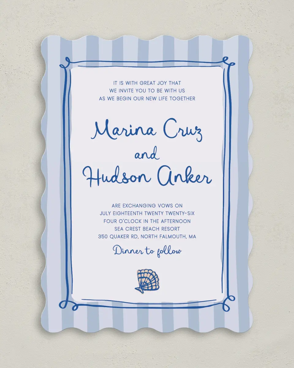 This is a 5" x 7" Wavy Wedding Invitation called Abyssal Love printed in full color on Premium Smooth paper