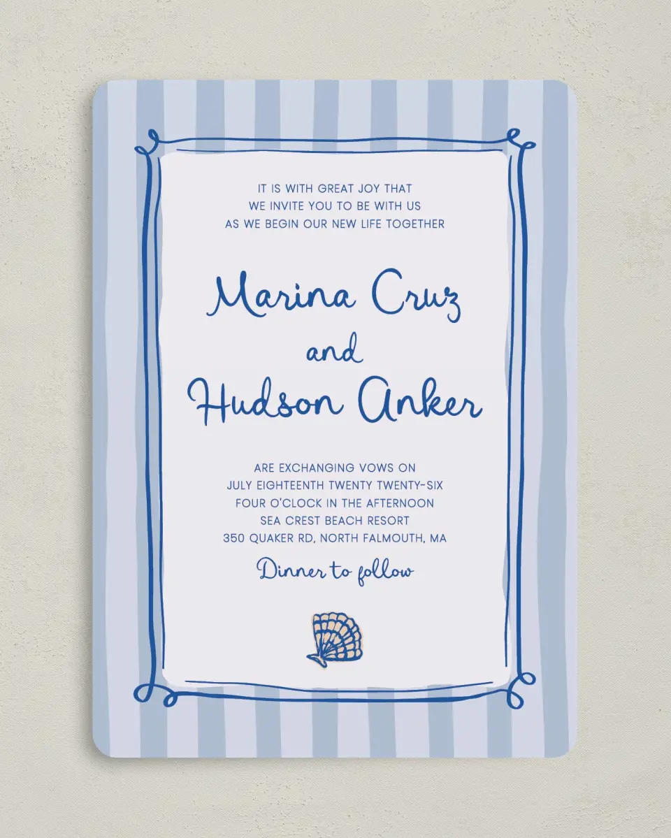 This is a 5" x 7" Rounded Wedding Invitation called Abyssal Love printed in full color on Premium Smooth paper