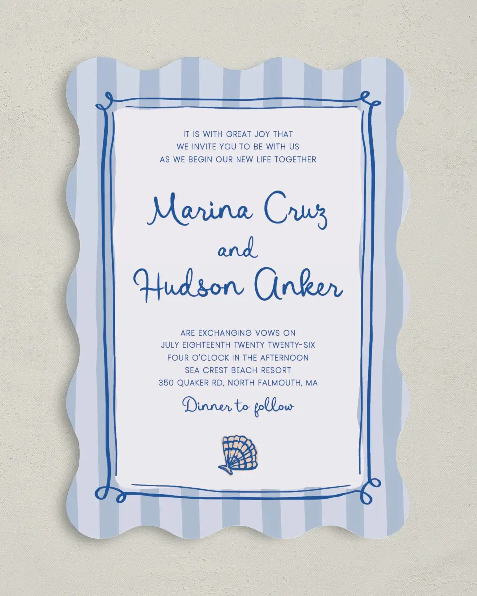 This is a 5" x 7" Wavy Wedding Invitation called Abyssal Love printed in full color on Premium Smooth paper