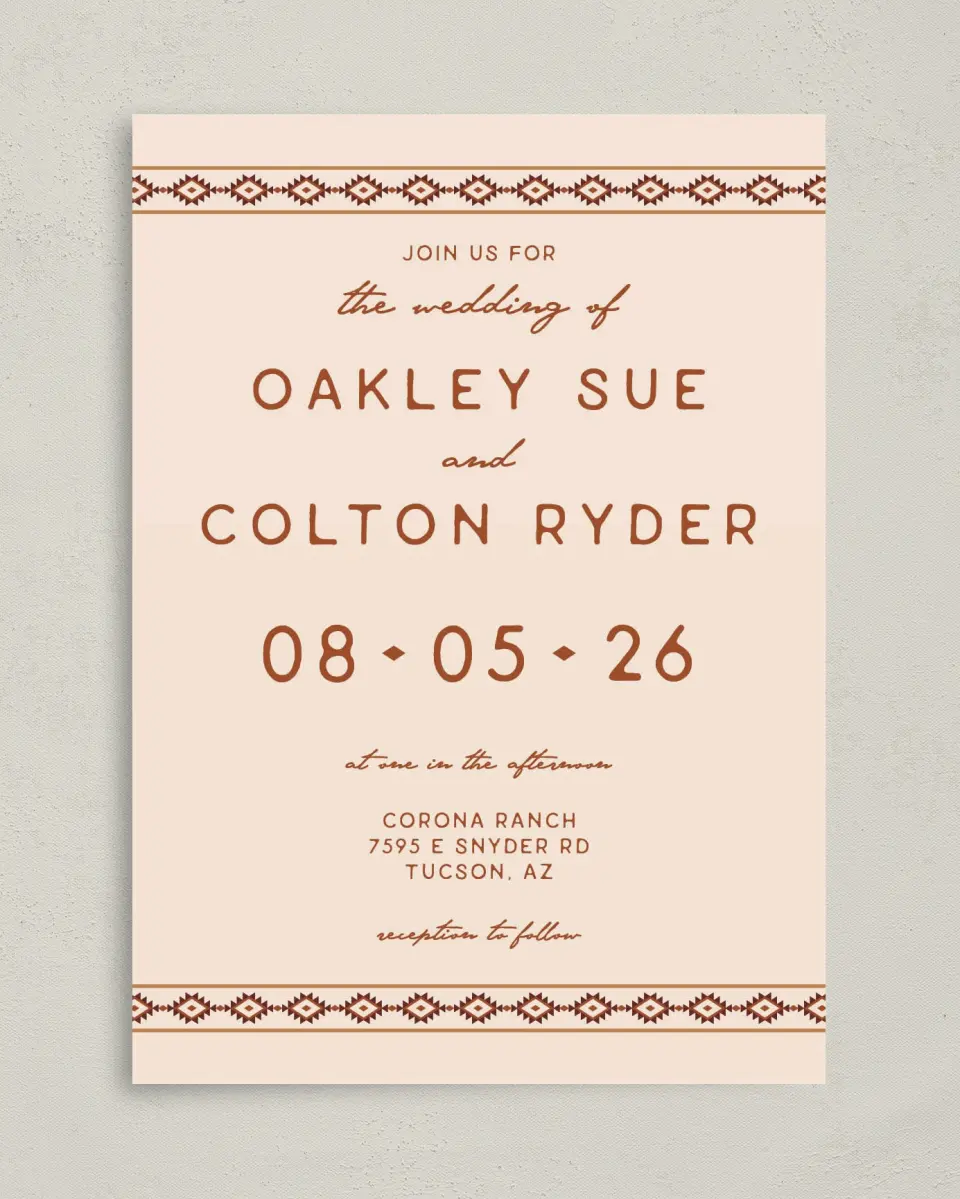 This is a 5" x 7" Classic Wedding Invitation called Wild at Heart printed in full color on Premium Smooth paper