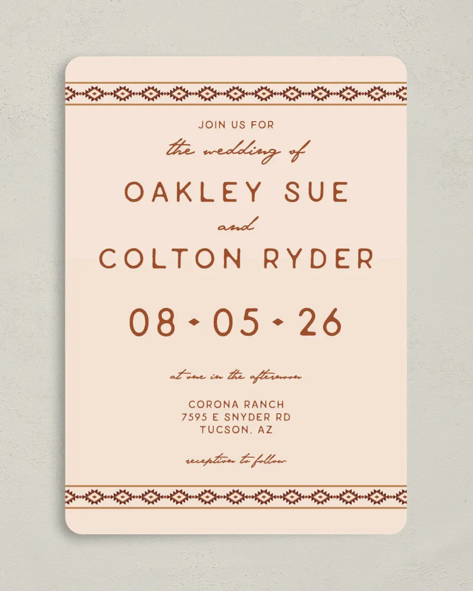 This is a 5" x 7" Rounded Wedding Invitation called Wild at Heart printed in full color on Premium Smooth paper