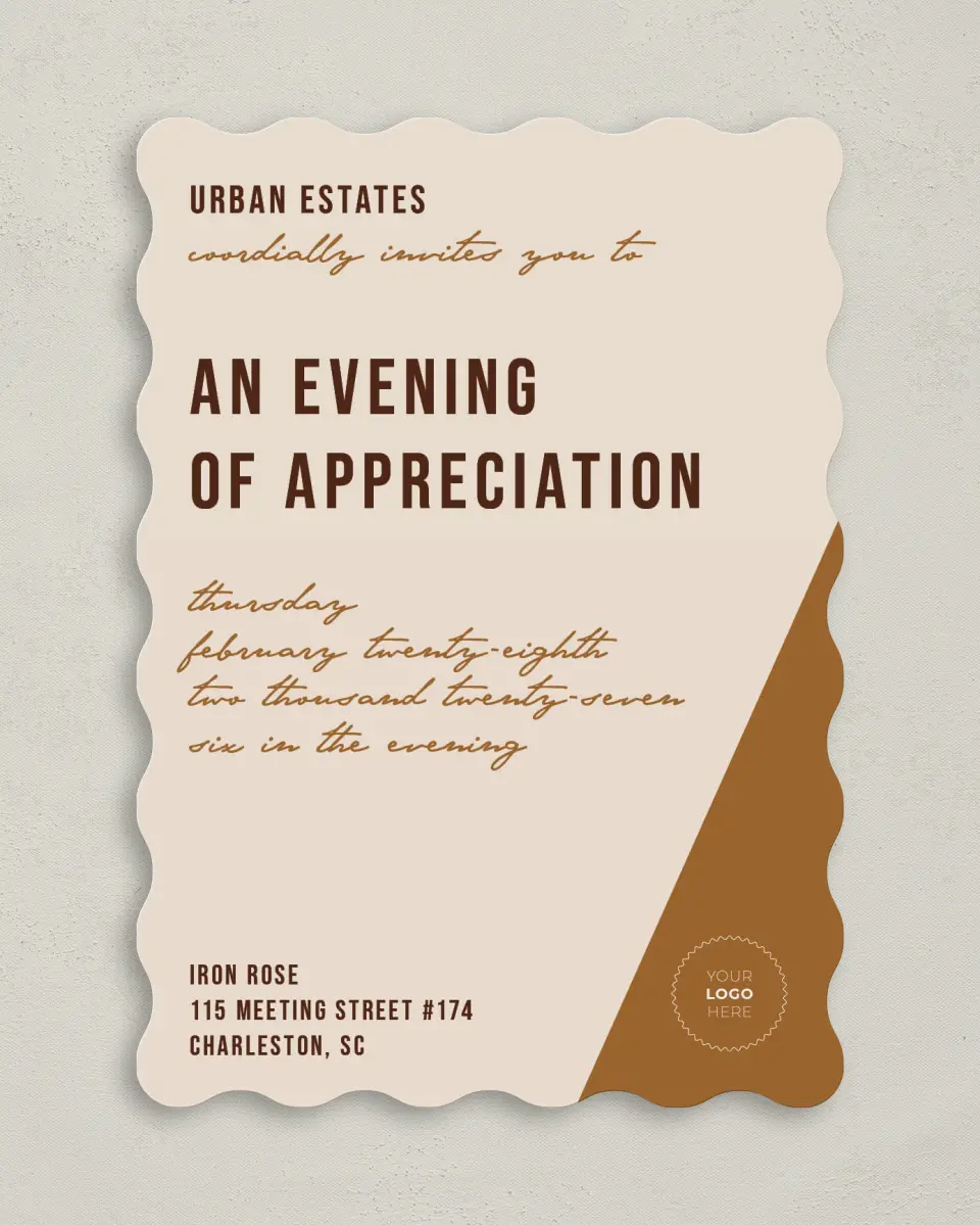 This is a 5" x 7" Wavy Gala Invitation called Urban Essence printed in full color