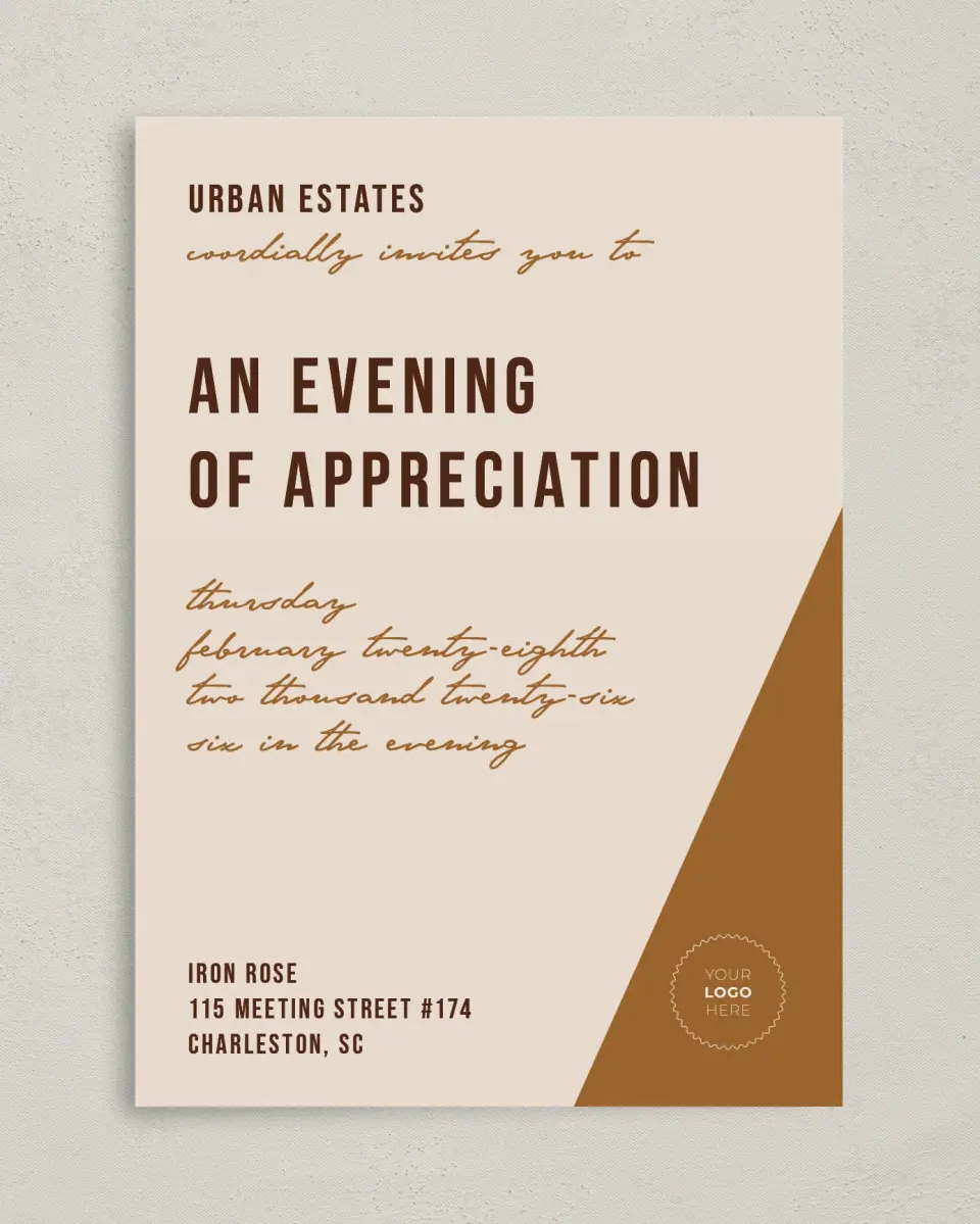 This is a 5" x 7" Rectangle Gala Invitation called Urban Essence printed in full color on Premium Smooth paper