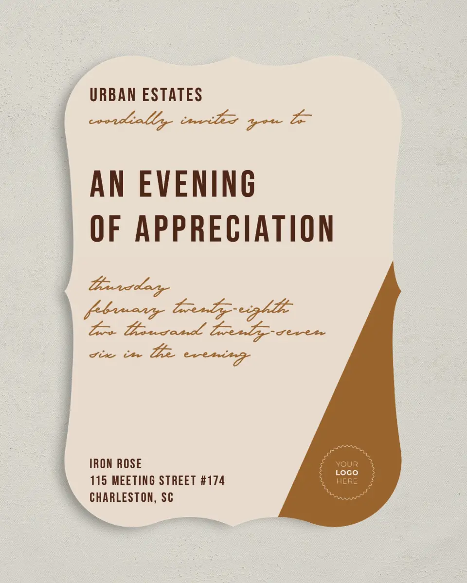 This is a 5" x 7" Bracket Gala Invitation called Urban Essence printed in full color on Premium Smooth paper