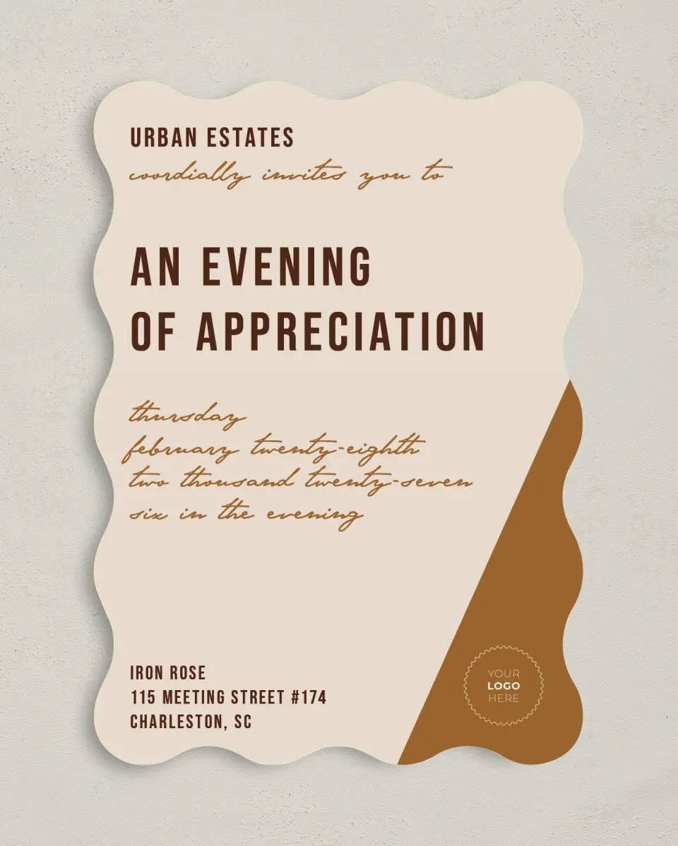 This is a 5" x 7" Wavy Gala Invitation called Urban Essence printed in full color