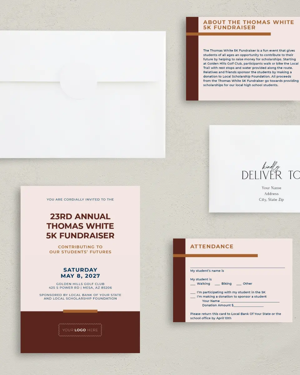 This is a 5" x 7" Rectangle Gala Invitation called Cultivating Growth printed in full color with Rose Gold foil on Luxe Satin (coated) paper
