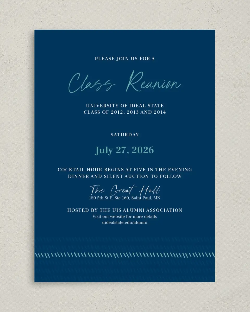 This is a 5" x 7" Rectangle Gala Invitation called Spirited Academics printed in full color on Premium Smooth paper