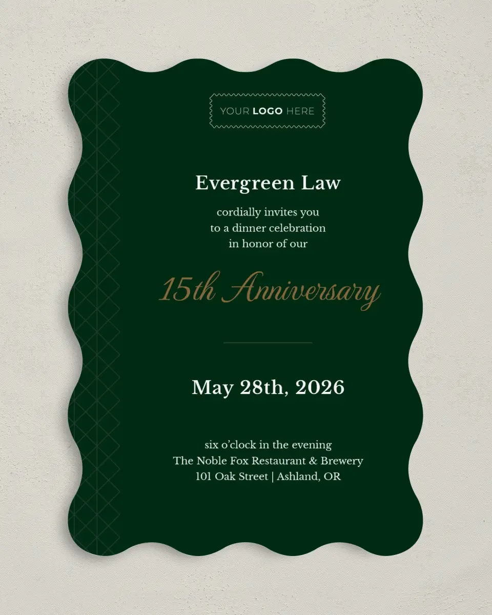 This is a 5" x 7" Wavy Gala Invitation called Enduring Evergreen printed in full color