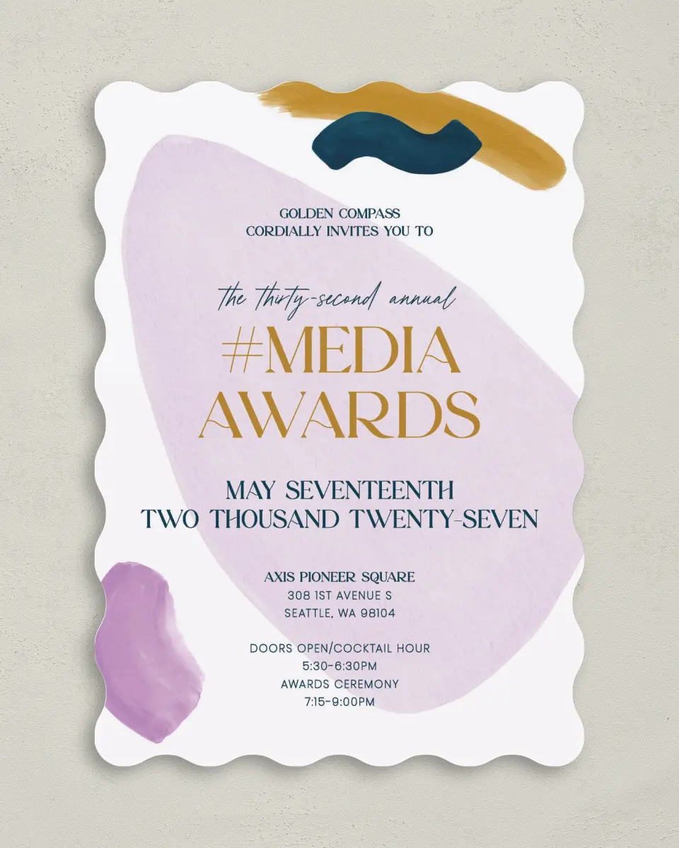 This is a 5" x 7" Wavy Gala Invitation called Cordially Colorful printed in full color