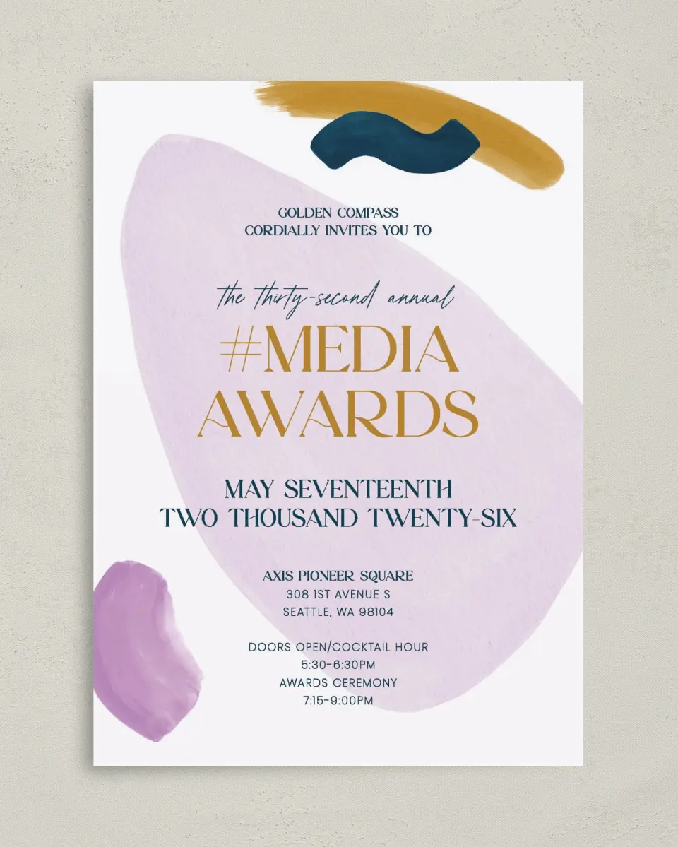 This is a 5" x 7" Rectangle Gala Invitation called Cordially Colorful printed in full color on Premium Smooth paper