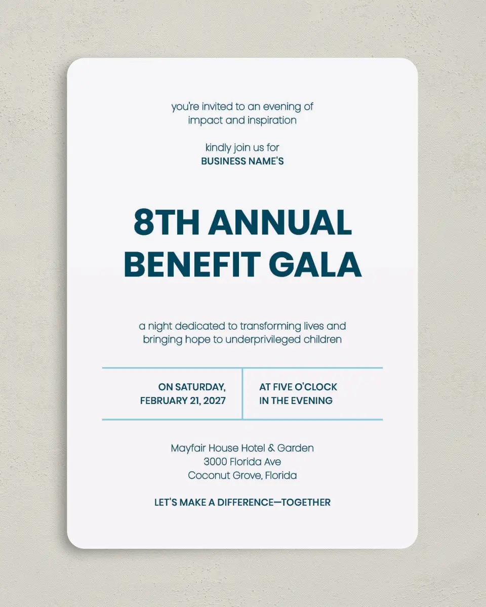 This is a 5" x 7" Rounded Gala Invitation called Circular Focus printed in full color on Premium Smooth paper