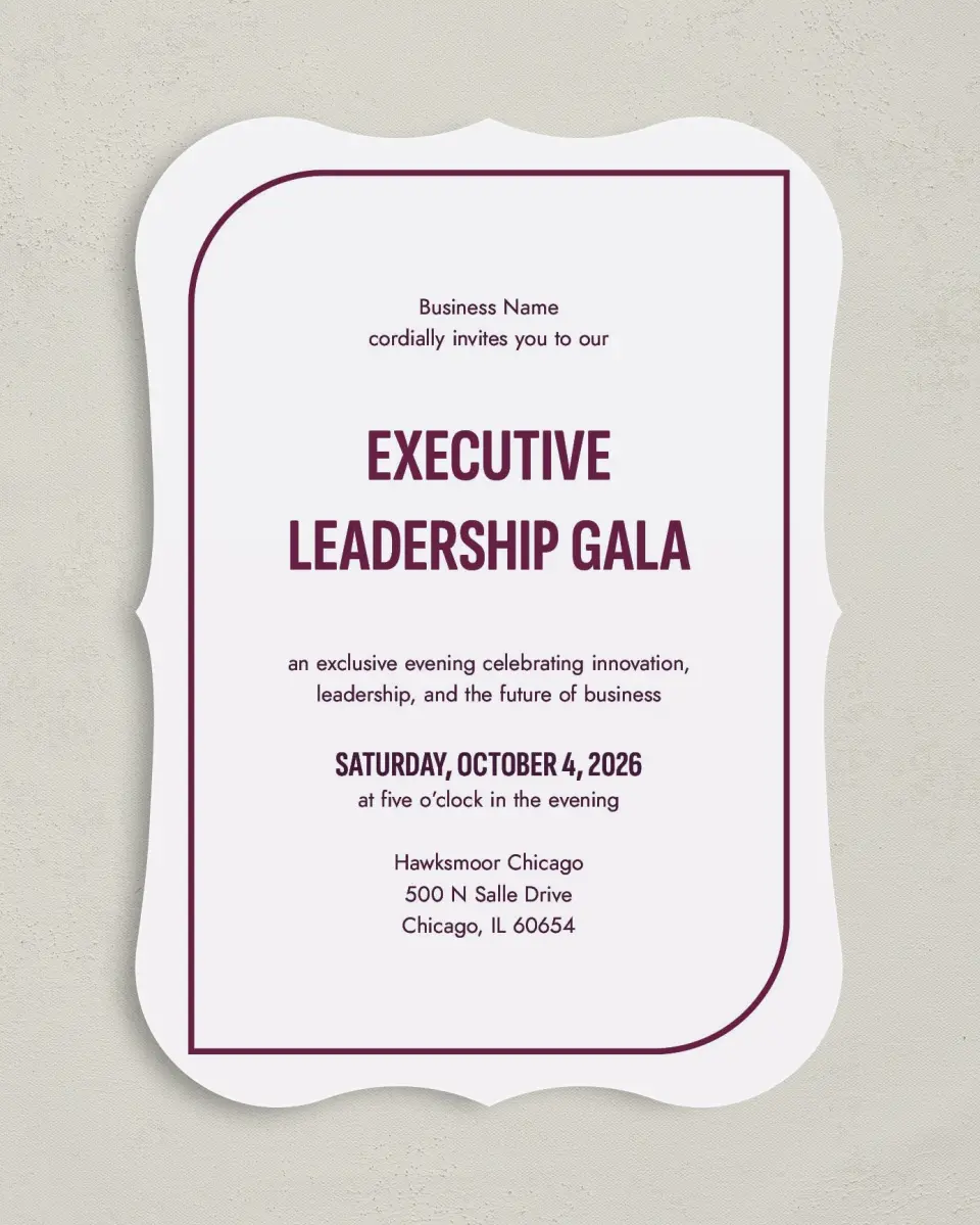 This is a 5" x 7" Bracket Gala Invitation called Sharp Structure printed in full color on Premium Smooth paper