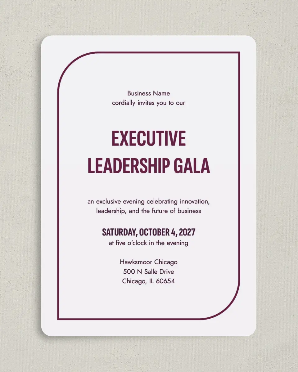 This is a 5" x 7" Rounded Gala Invitation called Sharp Structure printed in full color on Premium Smooth paper