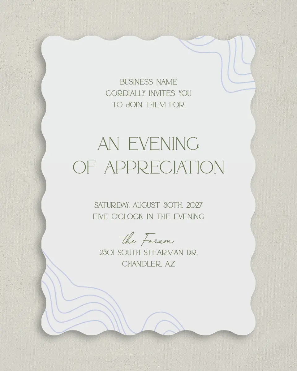 This is a 5" x 7" Wavy Gala Invitation called Contoured Connection printed in full color
