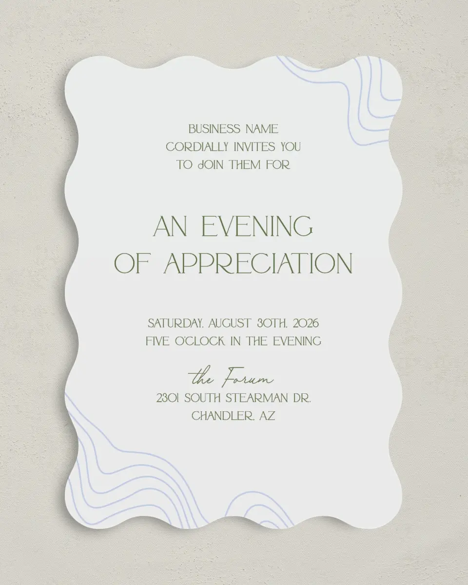 This is a 5" x 7" Wavy Gala Invitation called Contoured Connection printed in full color