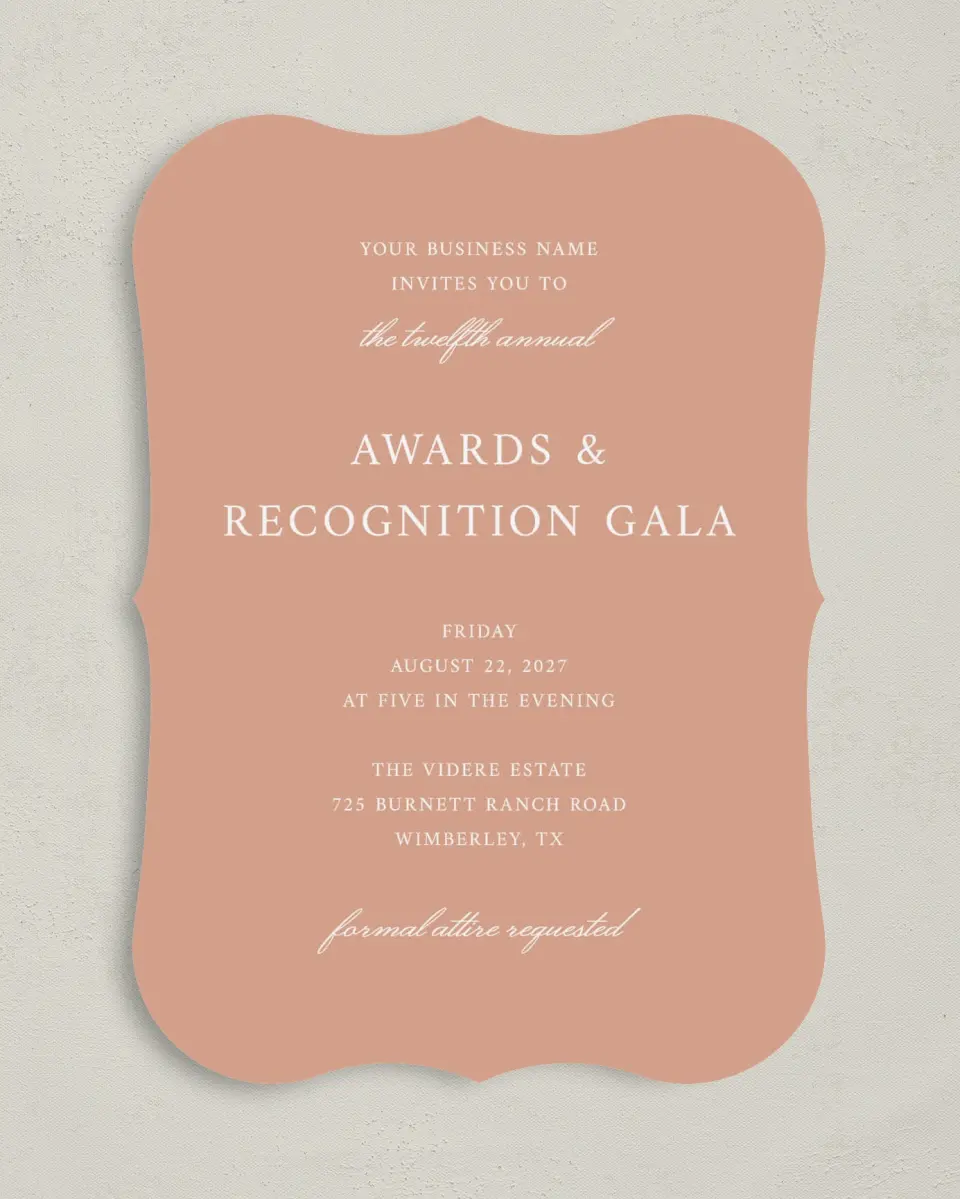 This is a 5" x 7" Bracket Gala Invitation called Modern Balance printed in full color on Premium Smooth paper