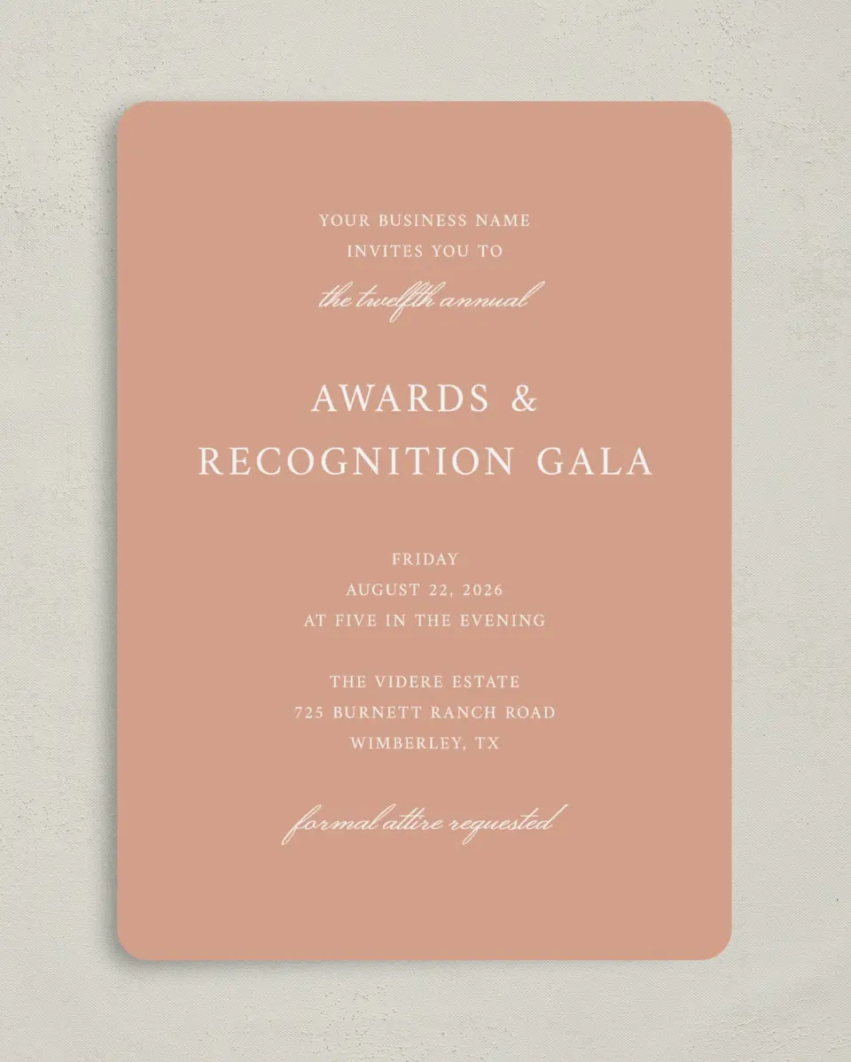 This is a 5" x 7" Rounded Gala Invitation called Modern Balance printed in full color on Premium Smooth paper
