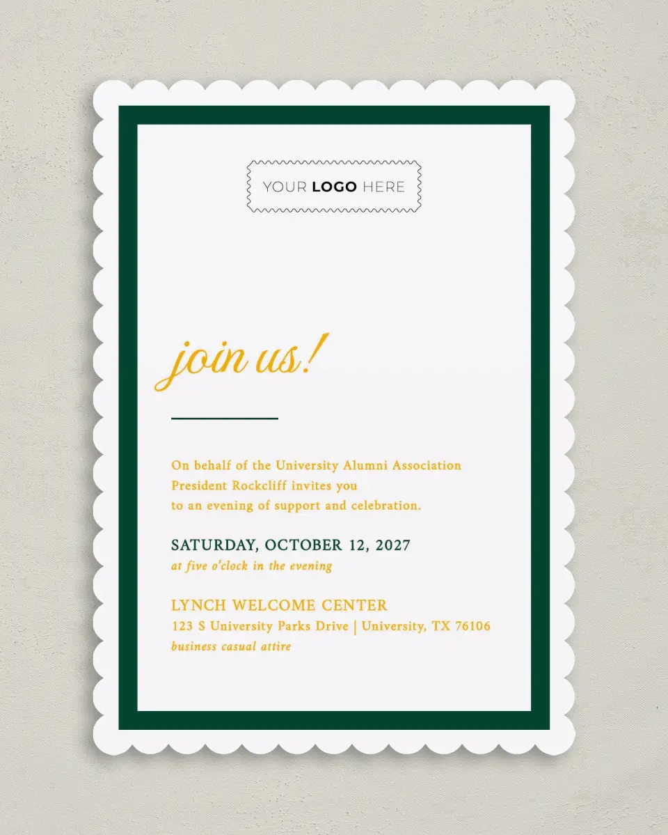 This is a 5" x 7" Rectangle Gala Invitation called Lasting Legacy printed in full color on Premium Smooth paper
