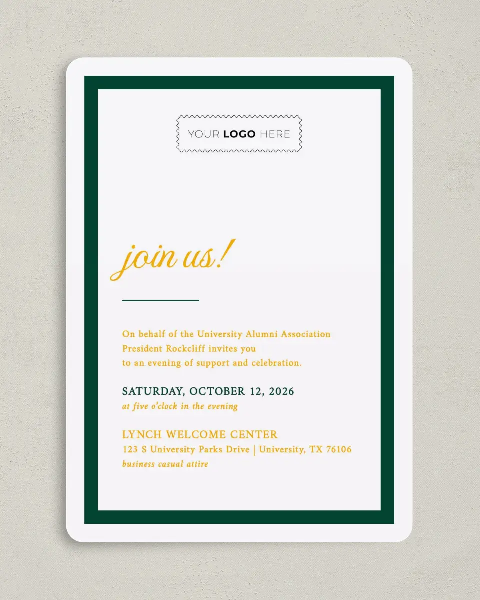 This is a 5" x 7" Rounded Gala Invitation called Lasting Legacy printed in full color on Premium Smooth paper