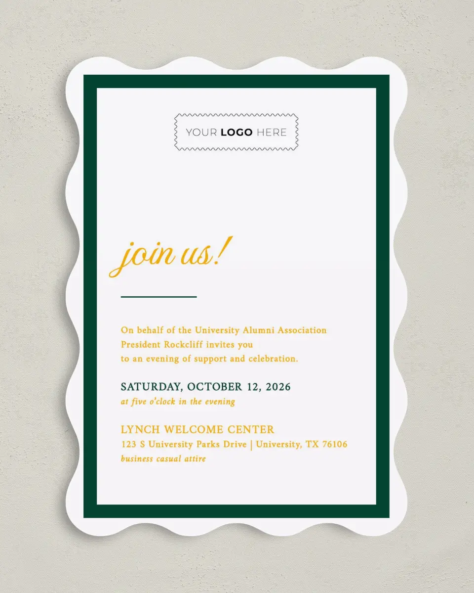 This is a 5" x 7" Wavy Gala Invitation called Lasting Legacy printed in full color