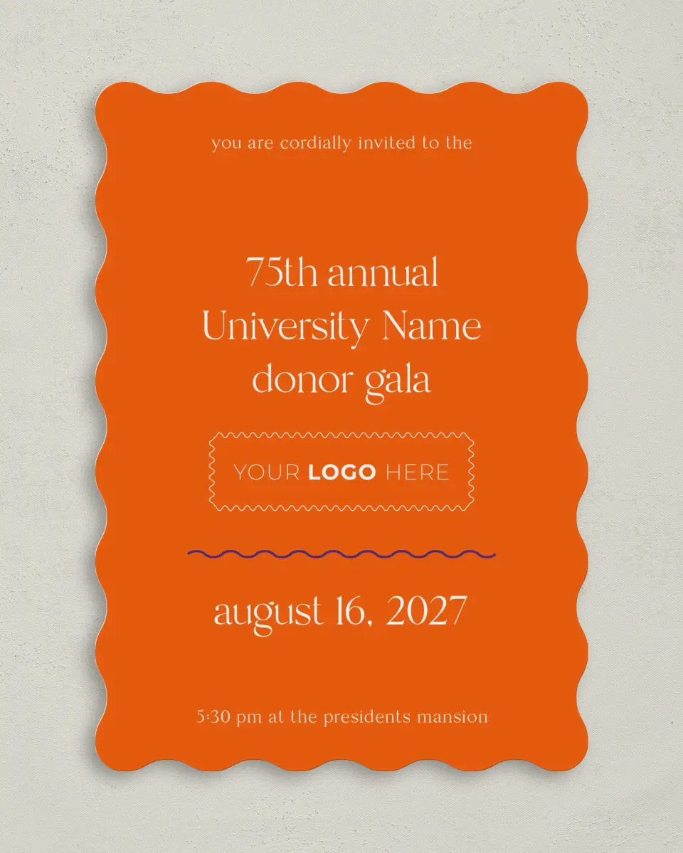 This is a 5" x 7" Wavy Gala Invitation called Scholarly Soirée printed in full color