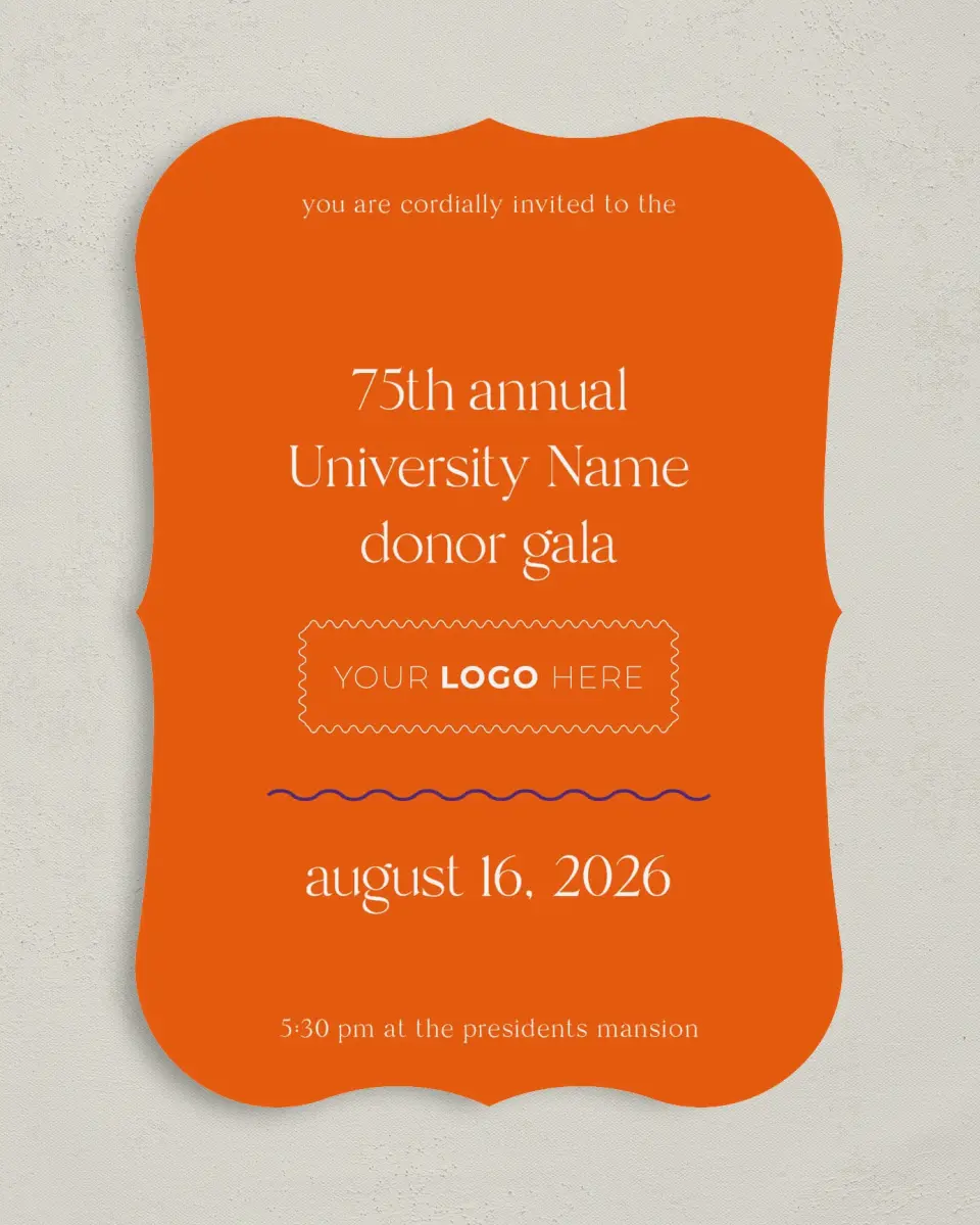 This is a 5" x 7" Bracket Gala Invitation called Scholarly Soirée printed in full color on Premium Smooth paper