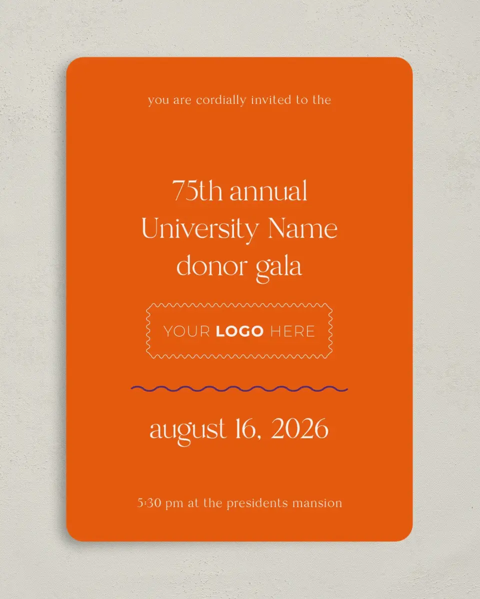 This is a 5" x 7" Rounded Gala Invitation called Scholarly Soirée printed in full color on Premium Smooth paper