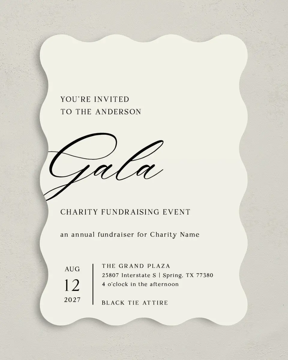 This is a 5" x 7" Wavy Gala Invitation called Giving Grace printed in full color