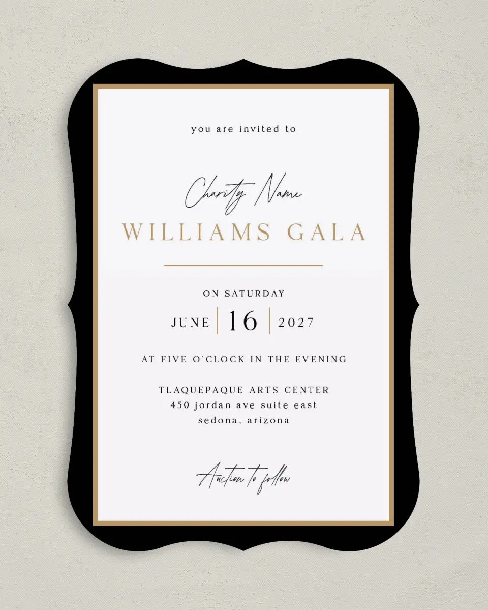 This is a 5" x 7" Bracket Gala Invitation called Make an Impact printed in full color on Premium Smooth paper