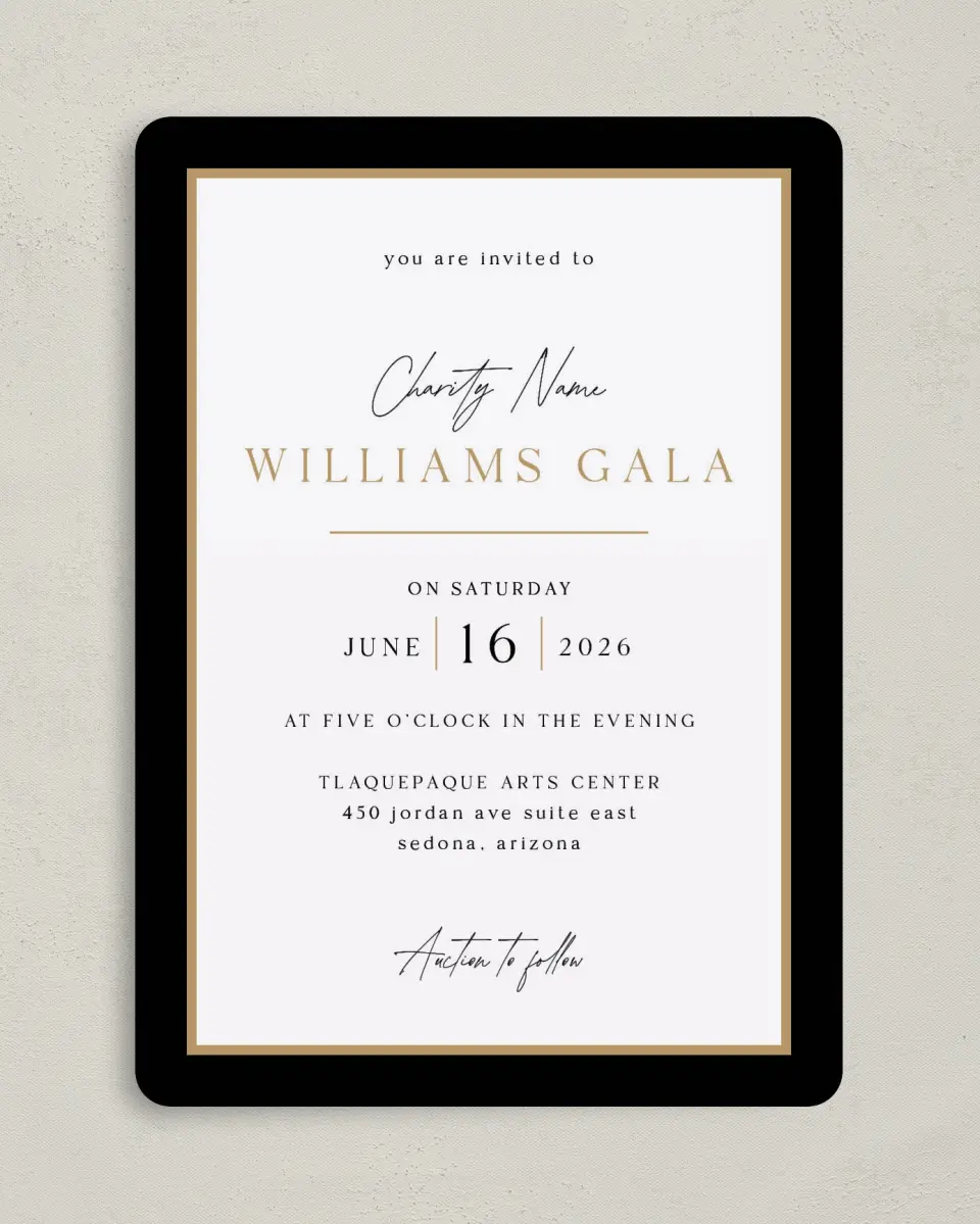 This is a 5" x 7" Rounded Gala Invitation called Make an Impact printed in full color on Premium Smooth paper
