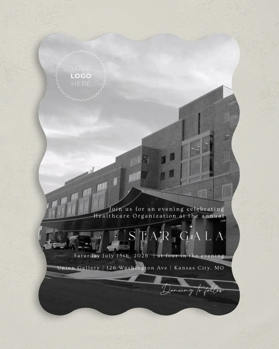 This is a 5" x 7" Wavy Gala Invitation called Starlight Gala printed in full color