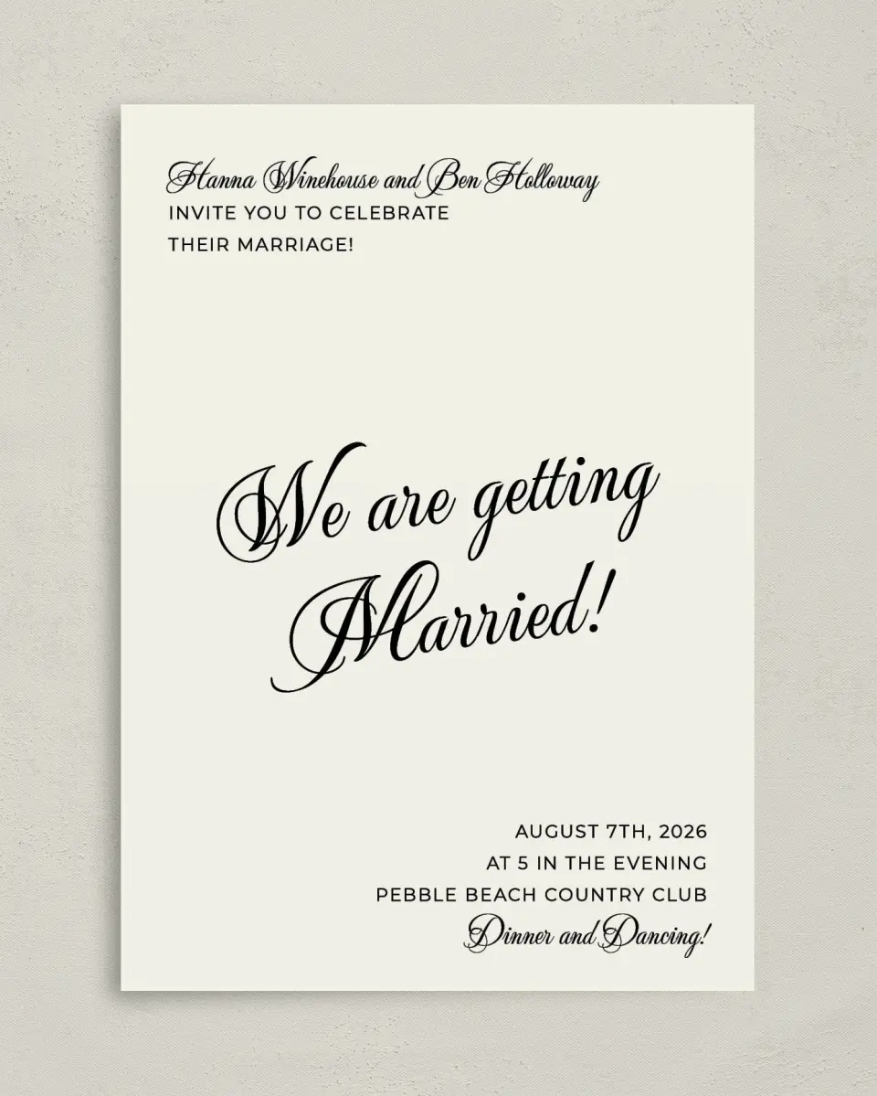 This is a 5" x 7" Classic Wedding Invitation called Grand Party printed in full color on Premium Smooth paper