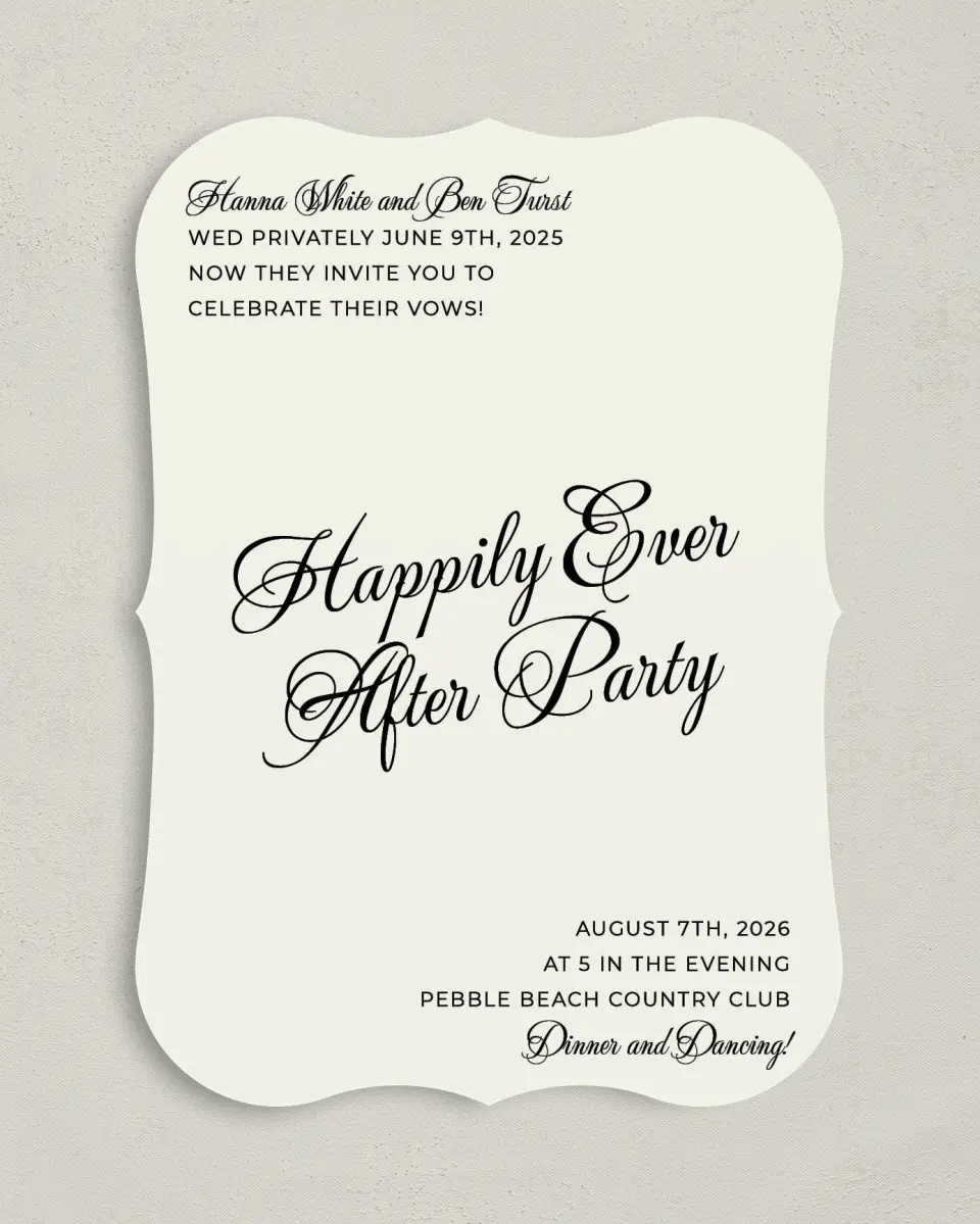This is a 5" x 7" Reception-Only - CP called Grand Party printed in full color with Silver foil on Luxe Satin (coated) paper